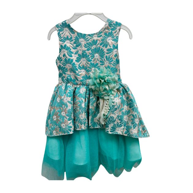 Teal Floral Brocade Tutu Dress