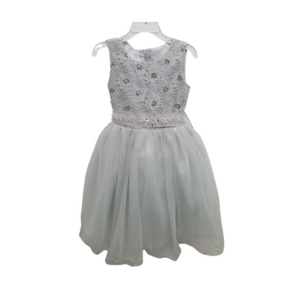 Silver Beaded Illusion Neckline Party Dress