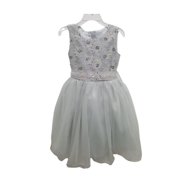Silver Beaded Illusion Neckline Party Dress