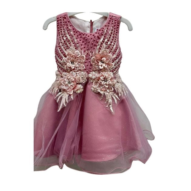 Pink Beaded Flower Girl Dress